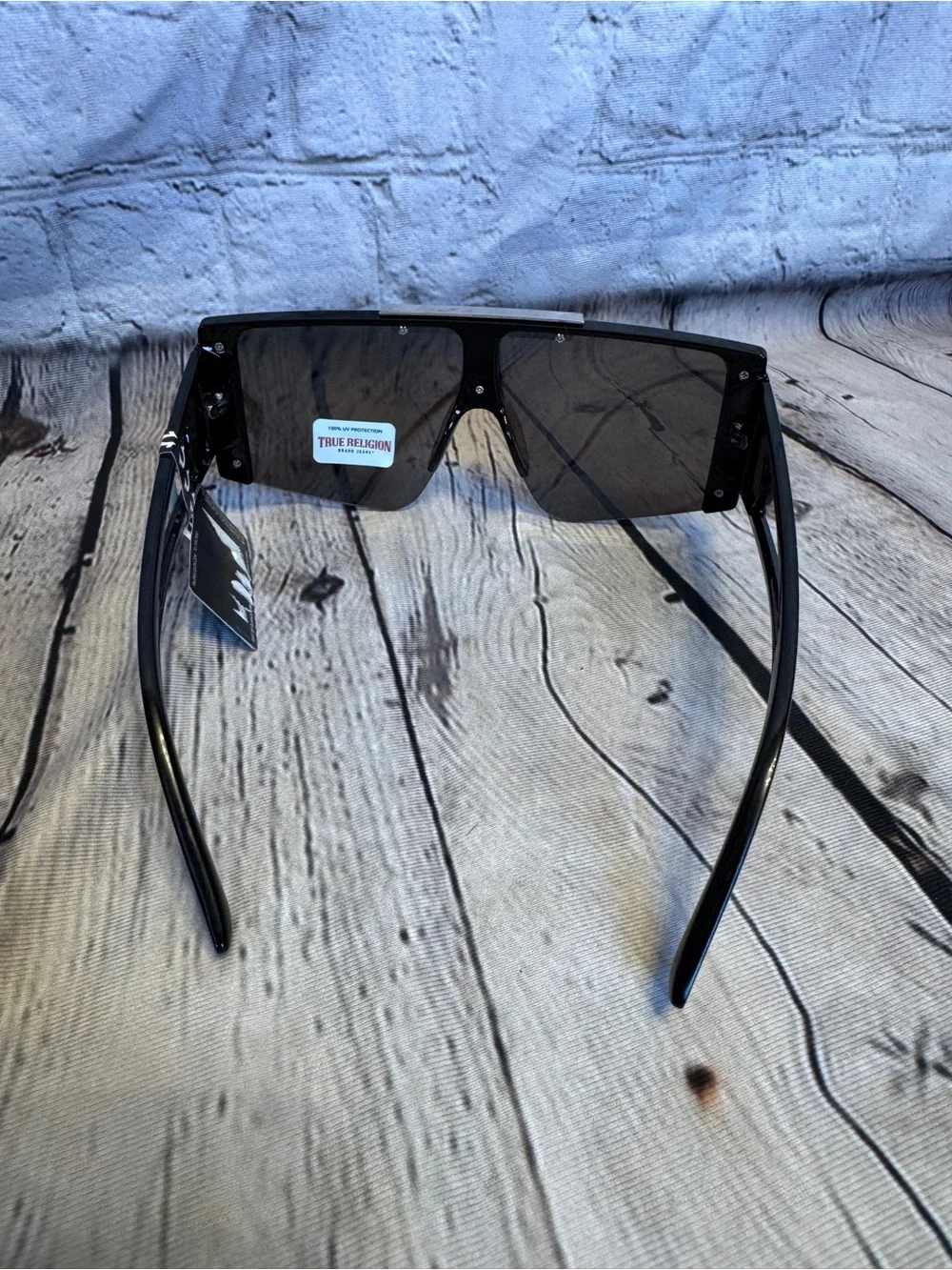 True Religion Oversized Shield Sunglasses Black Wraparound New UV Protection